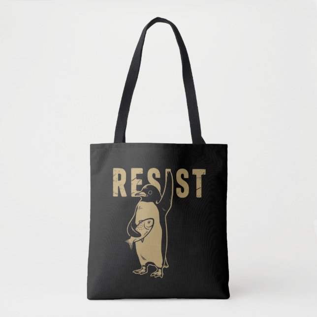 Penguin Resist Penguins Protest Against Tariffs Tote Bag (Front)