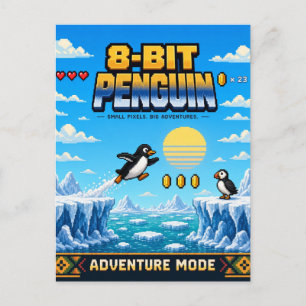 Penguin, Retro 8-Bit Pixel Art Postcard