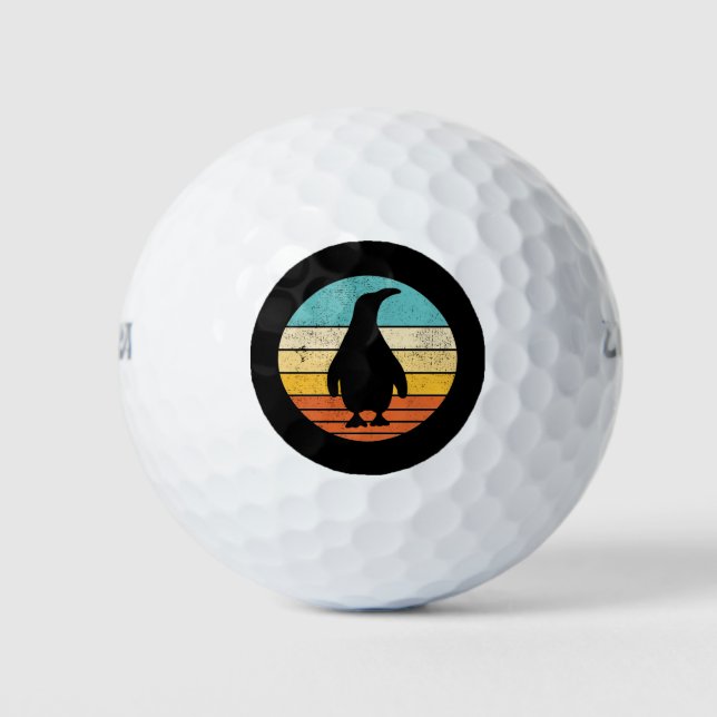 Penguin Retro Vintage Sunset Golf Balls (Front)