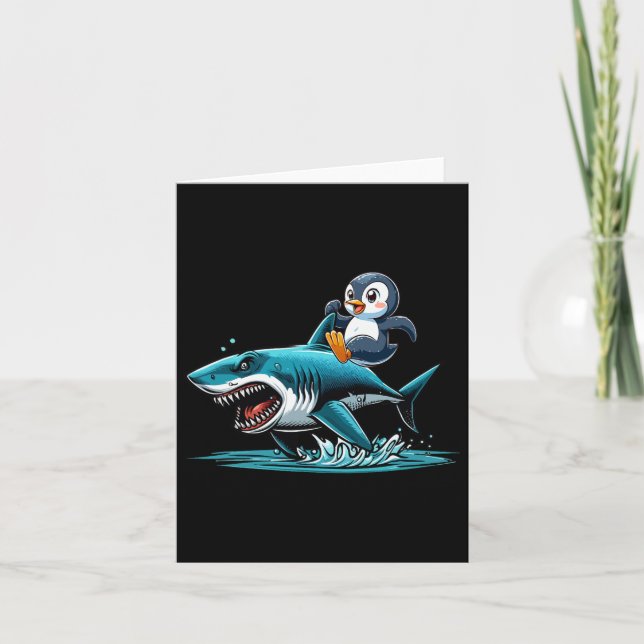 Penguin Riding Shark Costume Sea Animal Lover Kids Card (Front)