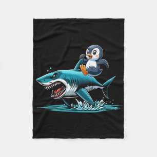 Penguin Riding Shark Costume Sea Animal Lover Kids Fleece Blanket
