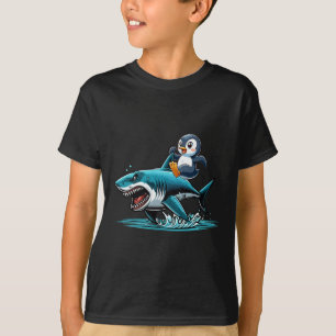 Penguin Riding Shark Costume Sea Animal Lover Kids T-Shirt