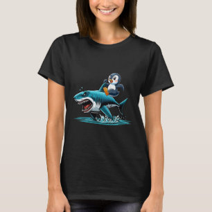 Penguin Riding Shark Costume Sea Animal Lover Kids T-Shirt