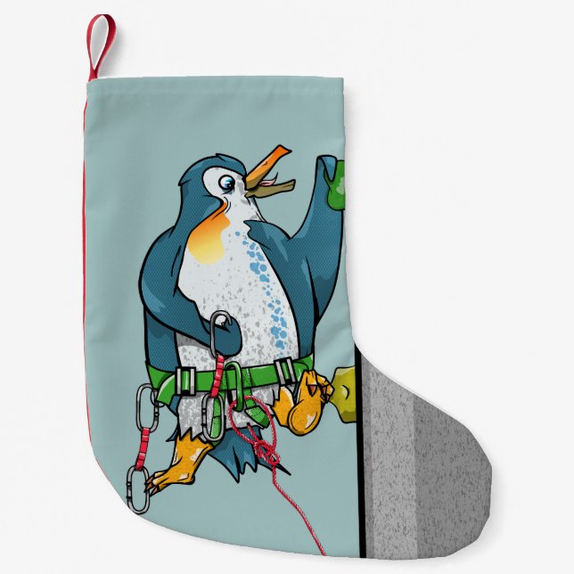 Penguin Rock Climbing Small Christmas Stocking (Front)