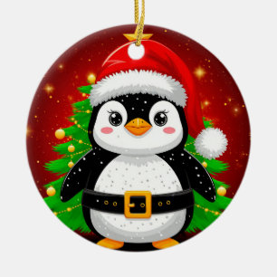 🐧 Penguin Santa Christmas Tree Holiday Fun ✨ Ceramic Tree Decoration