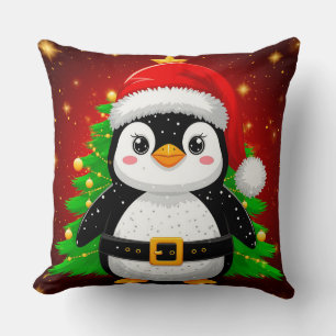 🐧 Penguin Santa Christmas Tree Holiday Fun ✨ Cushion