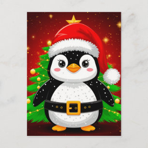 🐧 Penguin Santa Christmas Tree Holiday Fun ✨ Postcard