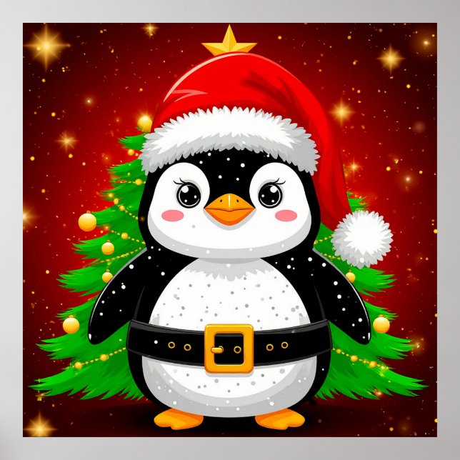 🐧 Penguin Santa Christmas Tree Holiday Fun ✨ Poster (Front)