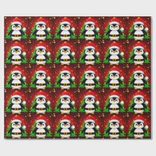 🐧 Penguin Santa Christmas Tree Holiday Fun ✨ Wrapping Paper