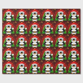 🐧 Penguin Santa Christmas Tree Holiday Fun ✨ Wrapping Paper