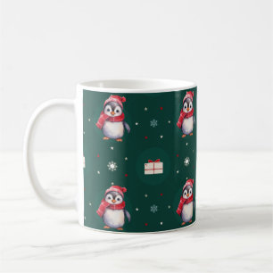 Penguin Santa Green Happy Merry Christmas pattern Coffee Mug