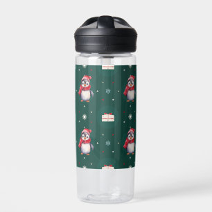Penguin Santa Green Happy Merry Christmas pattern Water Bottle