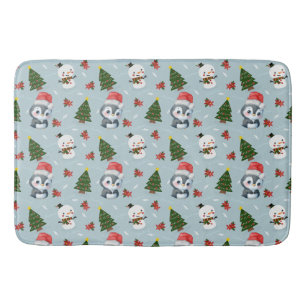 Penguin Santa Happy Merry Christmas tree pattern Bath Mat