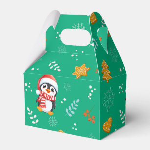 Penguin Santa Happy Merry Christmas tree pattern Favour Box