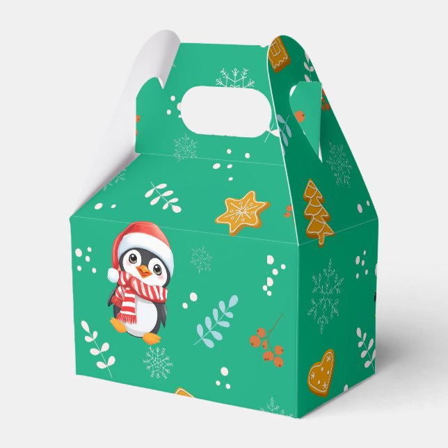 Penguin Santa Happy Merry Christmas tree pattern Favour Box (Front Side)