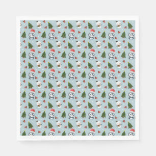 Penguin Santa Happy Merry Christmas tree pattern Napkin