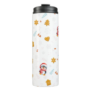 Penguin Santa Happy Merry Christmas tree pattern Thermal Tumbler