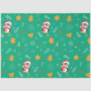 Penguin Santa Happy Merry Christmas tree pattern Tissue Paper