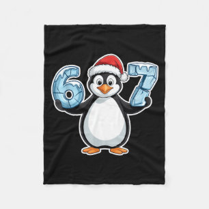 Penguin Santa Hat 67 Icy Numbers Christmas Birthda Fleece Blanket