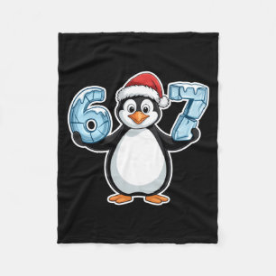 Penguin Santa Hat 67 Icy Numbers Christmas Birthda Fleece Blanket