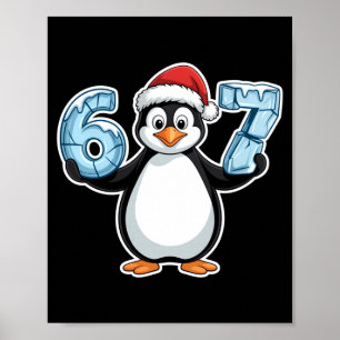 Penguin Santa Hat 67 Icy Numbers Christmas Birthda Poster