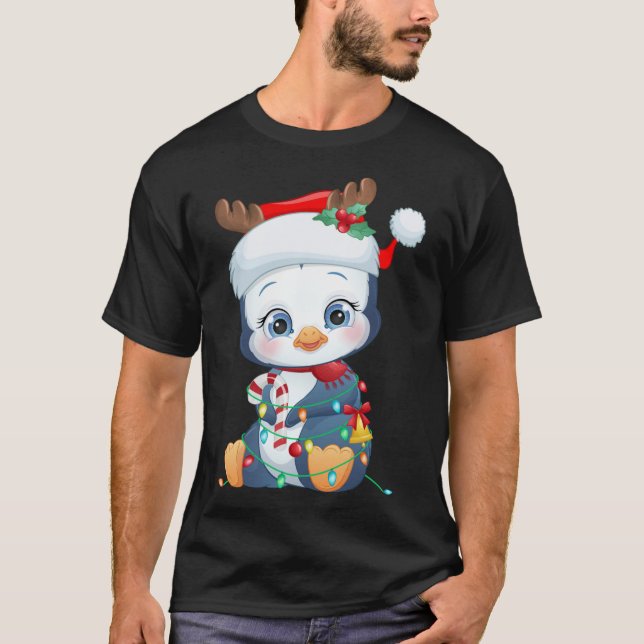 Penguin Santa Hat Christmas Penguin Lovers Pajama T-Shirt (Front)