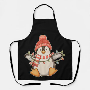 Penguin Santa Hat Christmas String Lights Xmas Apron