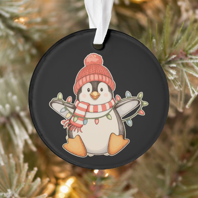 Penguin Santa Hat Christmas String Lights Xmas Ornament (Tree)