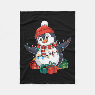 Penguin Santa Lights Christmas - Penguin Lover Fleece Blanket