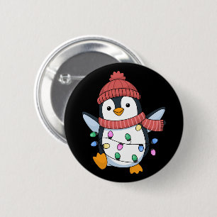 Penguin Santa Lights Christmas Penguins Xmas 6 Cm Round Badge
