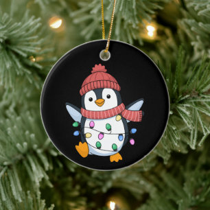 Penguin Santa Lights Christmas Penguins Xmas Ceramic Tree Decoration