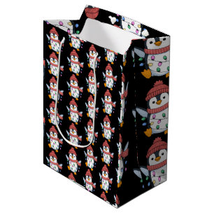 Penguin Santa Lights Christmas Penguins Xmas Medium Gift Bag