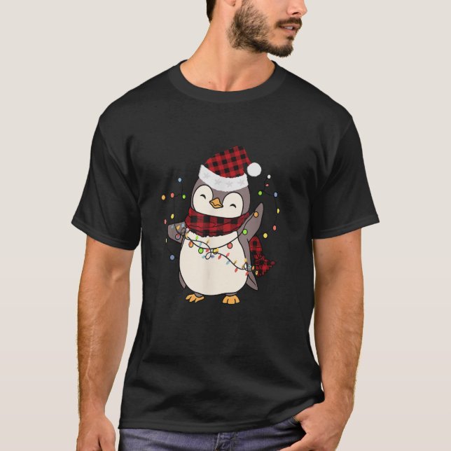 Penguin Santa Lights Christmas Pyjamas Cute Pengui T-Shirt (Front)
