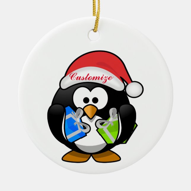 Penguin Santa  Thunder_Cove  Ceramic Tree Decoration (Front)