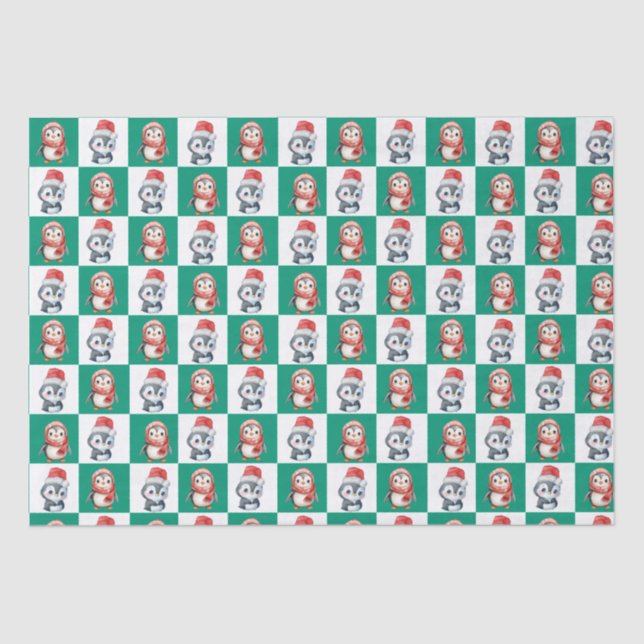 Penguin Santa watercolor Merry Christmas pattern Tissue Paper (Front)