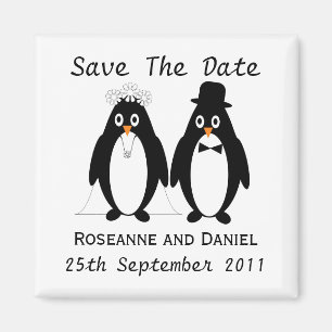 Penguin Save The Date Wedding Announcement Magnet