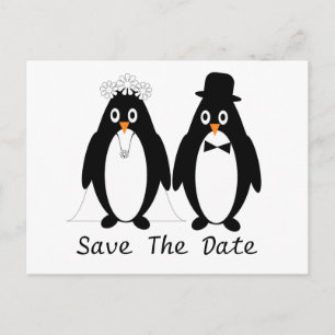 Penguin Save The Date Wedding Announcement Postcard