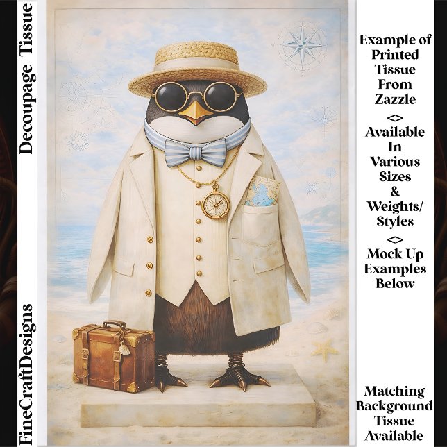 Penguin Seaside Traveller & Suitcase FG5 Decoupage Tissue Paper (Creator Uploaded)