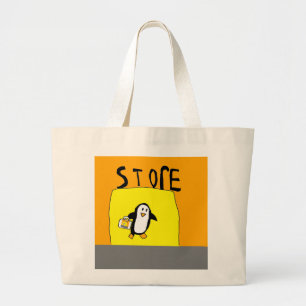 Penguin Shopping at the Store Large Tote Bag