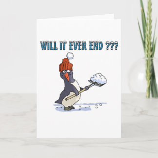 Penguin Shoveling Holiday Card