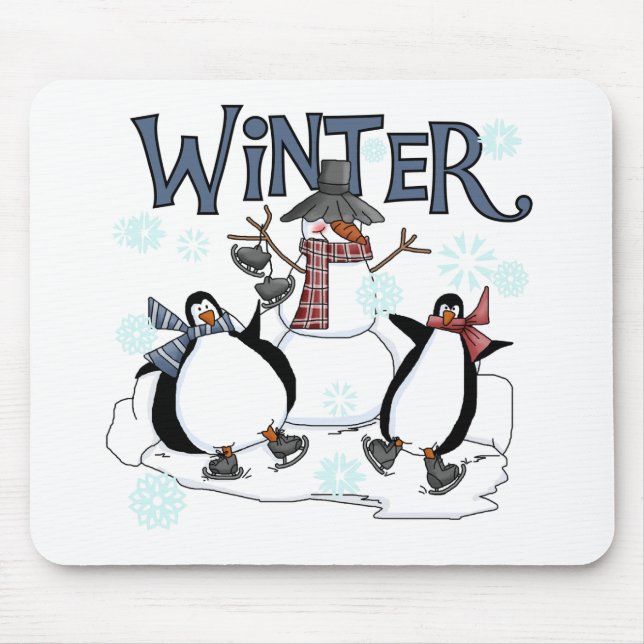 Penguin Skating Holiday Tshirts and Gifts Mouse Mat (Front)