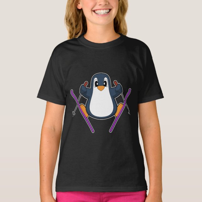 Penguin Ski Skier Ski poles T-Shirt (Front)