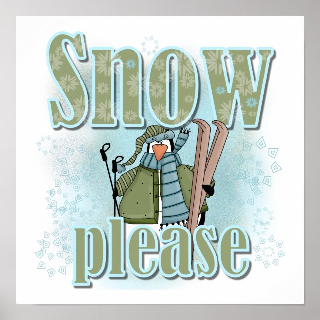 Penguin Ski Snow Please T-shirts and Gifts Poster (Front)
