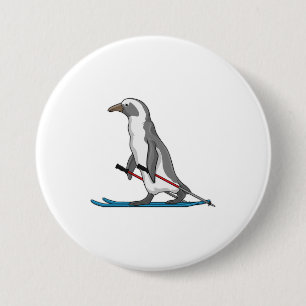Penguin Skier Ski 7.5 Cm Round Badge