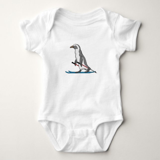 Penguin Skier Ski Baby Bodysuit (Front)