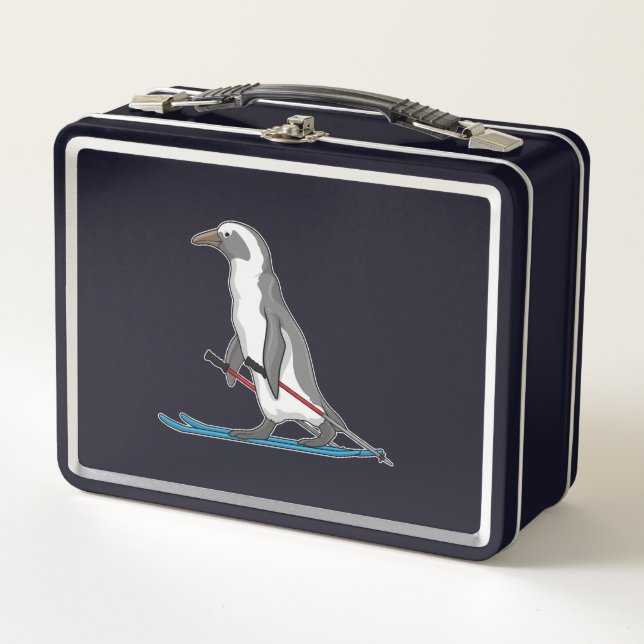 Penguin Skier Ski Metal Lunch Box (Front)