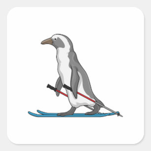 Penguin Skier Ski Square Sticker