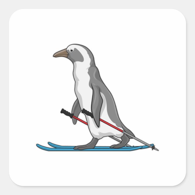 Penguin Skier Ski Square Sticker (Front)