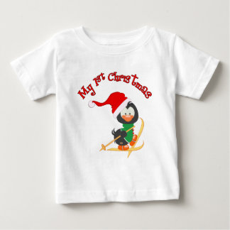 Penguin Skiing 1st Christmas Baby T-Shirt