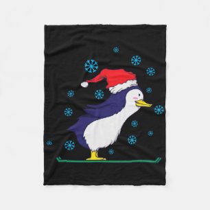 Penguin Skiing At Christmas Fleece Blanket